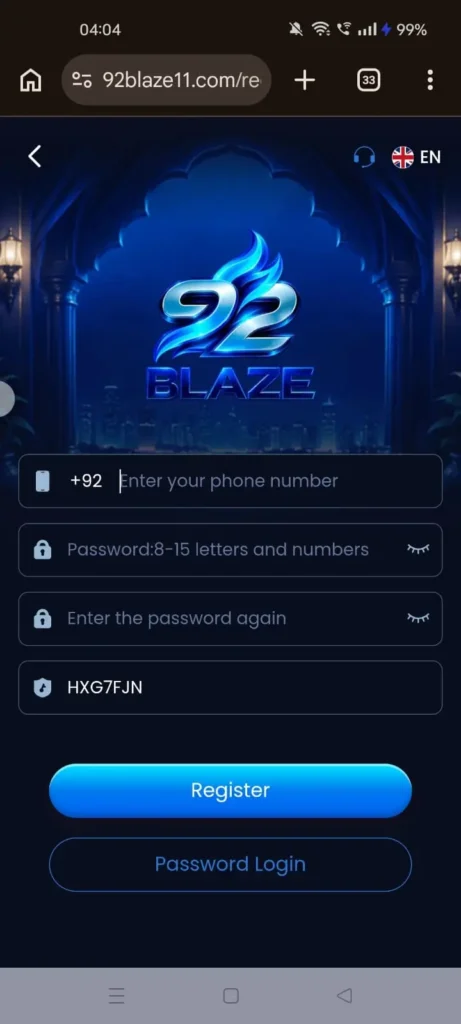 92Blaze Register page image showing account creation process and new user signup options
